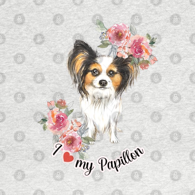 I Love My Papilllon Cute Yorkshire Terrier Puppy Watercolor Art by AdrianaHolmesArt